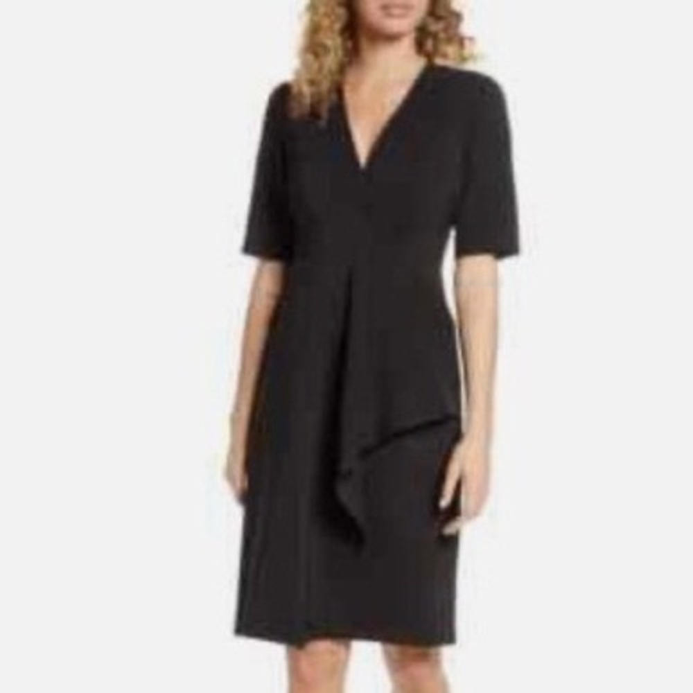 Maggy London V-Neck Ruffle Sheath Dress Women's Black - US 2